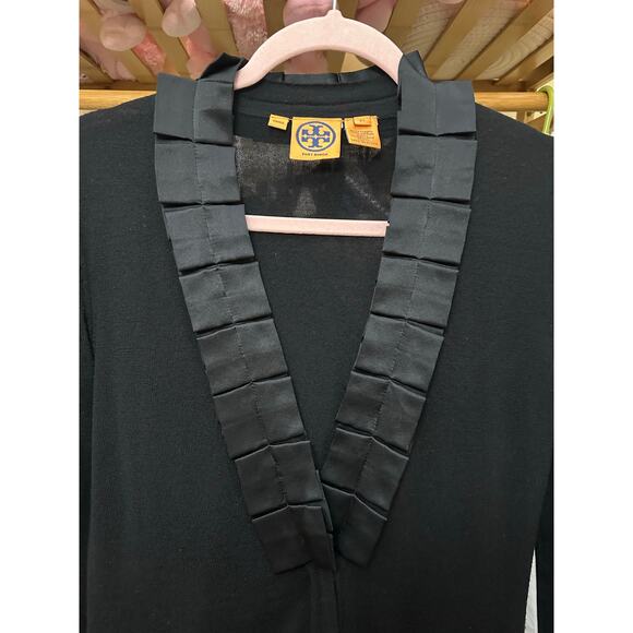 Tory Burch Merino Wool & Silk Gauge Cardigan Black Size XS - Picture 3 of 13